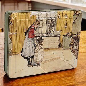 VTG Carl Larsson THE KITCHEN Biscuit Tin Storage Box Lid Swedish Art Hong Kong